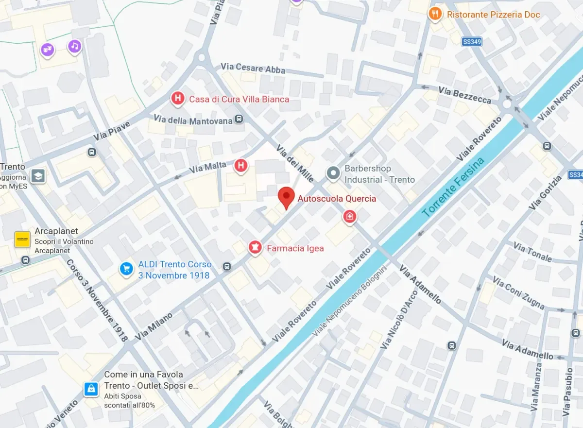 Mappa per raggiungere l'Autoscuola a Trento